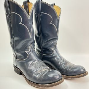 Vintage Womens‎ Tony Lama Blue W/ White Stitch Cowboy Roper Boots Size 4.5